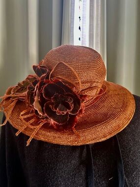 Vintage Frank Olive by Gabriel Amar Rust Raffia Straw Wide Brim Hat